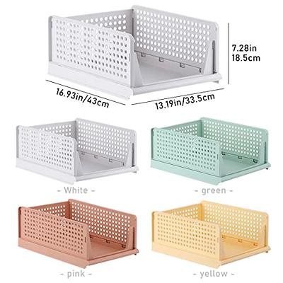 CTSNSLH 4 Pack Folding Closet Organizers Storage Box, Stackable Plastic  Drawer Basket for Clothing(White)