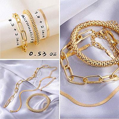 (5Pack)Gold Bracelets Set for Women Girls Boho Chain Multiple Layered  Stackable Bangle Plated Mothers Day Gift Open Adjustable Cuff Italian Cuban