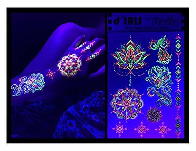 Temporary Tattoos for Glow Party UV Blacklight – 1 Sheet Lotus Floral Body  Paint Art Light Festival