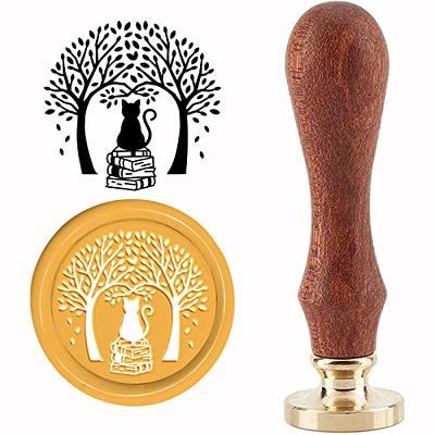 INFUNLY Cat Tree Wax Seal Stamp 30mm Round Brass Head with Wooden