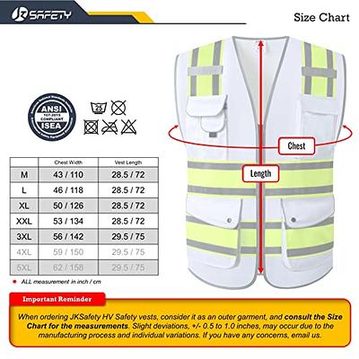 JKSafety 9 Pockets Class 2 High Visibility Zipper Front Safety Vest With  Reflective Strips,Meets ANSI/ISEA Standard (Large, 150-Yellow) 