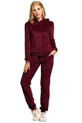 Another Choice Velour Tracksuit Women 2 Piece Zip-Up Velvet Sweatsuits Hooded Soft Jogging Set