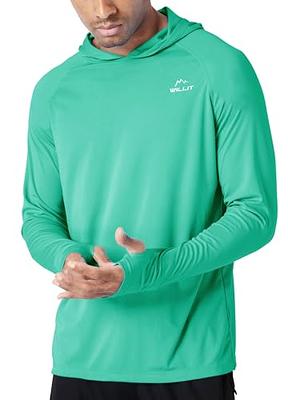  Mens UPF 50+ Sun Protection Hoodie Shirt Long Sleeve Rash  Guard Fishing SPF Outdoor UV Shirt Lightweight Pocket Green S