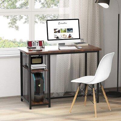 Cubiker Computer Home Office Desk, 47 Small Desk Table with Storage Shelf  and Bookshelf, Study Writing Table Modern Simple Style Space Saving Design,  Rustic