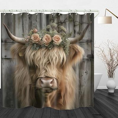  Xgidkew Funny Highland Cow Shower Curtain Farmhouse Rustic  Highland Cattle Shower Curtain Farm Animal Cute Cow Bathroom Decor Shower  Curtain with Hooks Waterproof Fabric 60x72Inch : Home & Kitchen