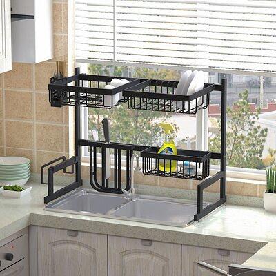 Over The Sink Dish Drying Rack - MERRYBOX Adjustable 2-Tier Stainless Steel Dish