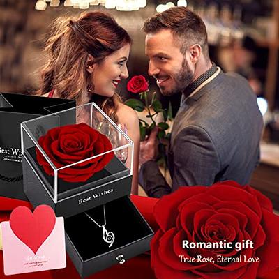 Mother's Day Eternal Real Rose Gift Box,Forever Love Flower 100 Languages  Silver L LOVE YOU Mystery Stone, for Your Wife,Mom.Girlfriend,Valentines