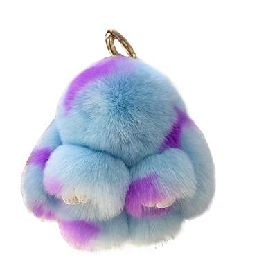 Animal Cat Pom Pom Keychain Faux Fluffy Key Ring for Women Girls