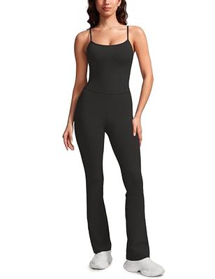 CRZ YOGA Butterluxe Flare Jumpsuits for Women Spaghetti Strap Workout  Athletic Onesie Square Neck Bodysuits with Built in Bra