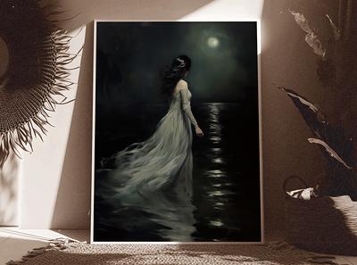 Ghost Lady Portrait, Gothic Victorian Digital Print, Dark Academia