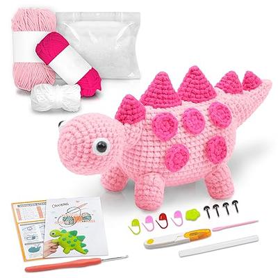 UzecPk 2 Set Beginners Crochet Kit, Cute Dinosaur Crochet Kit for Beginers  and Experts, All in One Crochet Knitting Kit with Step-by-Step Instructions  Video(Purple and Yellow) 