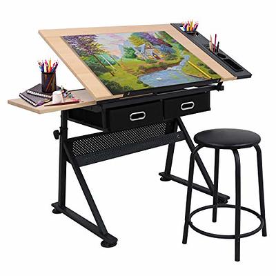 HOMCOM Writing Office Desk Workstation with Small Adjustable Angle Tabletop for Drawing