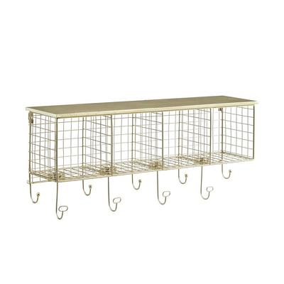 Decorah Gold Metal 4-Cubby Wall Shelf with 9 Hooks - Yahoo Shopping