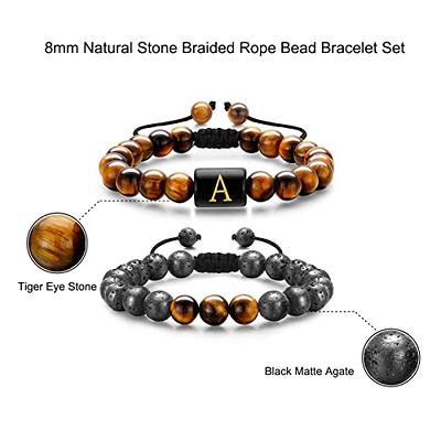 M MOOHAM Mens Bracelet, Tiger Eye Bracelet Men Lava Rock Bracelets