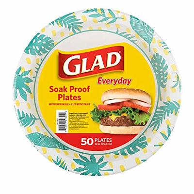 Glad Round Disposable Paper Plates 10 in, Blue Flower