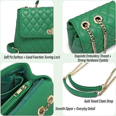 ER.Roulour Quilted Crossbody Bag for Women, Trendy Designer Chain PU Leather Triple Gusset Purses Shoulder Handbags