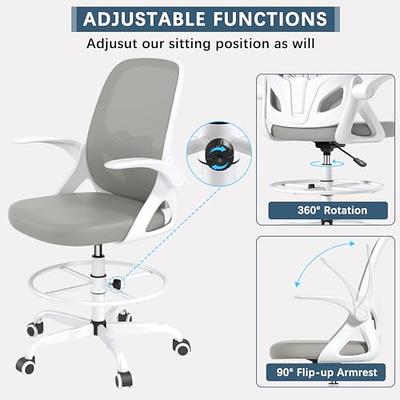 Drafting Chair, Tall Office Chair with Flip-Up Armrests Executive Ergonomic Computer Standing Desk Chair, Office Drafting Chair with Lumbar Support