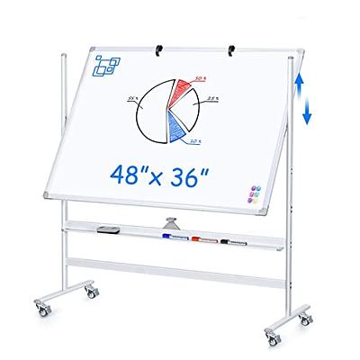 Large Mobile Rolling Magnetic Whiteboard - 48 x 36 Inches Height Adjust  Double Sides Portable White Board on Wheels, Dry Erase Board Easel with  Stand