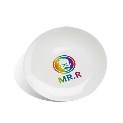 MR.R Set of 2 Sublimation Blanks White Ceramic Moon Plate with Stand,Porcelain Plates, 10 inch Round Dessert or Salad Plate, Lead-Free, Safe in