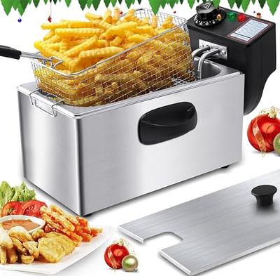 3L Stainless Steel Frying Pot Small Deep Fryer Pot with Basket Nonstick  with Oil Filtration with Strainer Basket Deep Fryer Pot for Fish Fries 