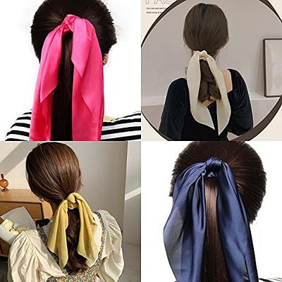 Women Girls Boho Ribbon Bow Hair Scrunchies Ties Elastic Ponytail Holders  Scarfs