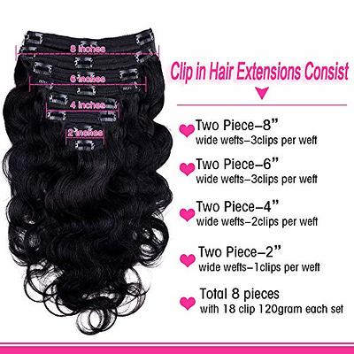 Body Wave Clip in Hair Extensions for Black Women Body Wave Human Hair Clip  in Hair Extensions Natural Black Color Full Head Brazilian Virgin