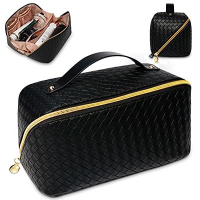 SOIDRAM Large Capacity Travel Cosmetic Bag Makeup Bag Checkered Leather  Makeup Bag Organizer Women Portable Toiletry Bag Flat Lay Everything  Cosmetic