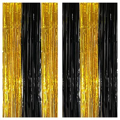 KatchOn, Xtralarge Black and Gold Streamers - 8x3.2 Feet, Pack of 2, Black  and Gold Fringe Curtain for Black and Gold Party Decorations