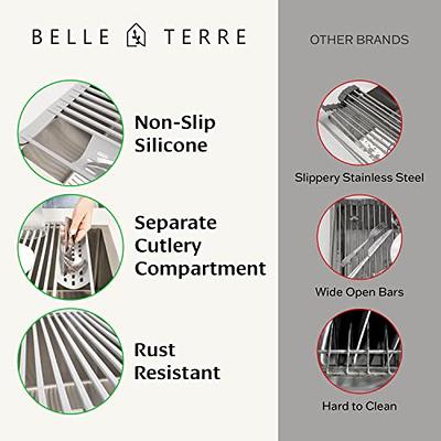 BELLE TERRE Roll-Up Dish Drying Rack & Swedish Dish Cloth Set -  Space-Saving Sink Rack (20.5 x 15.5) with Utensil Tray & Reusable  Absorbent Cloths 
