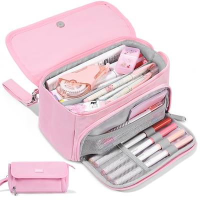 HAUTOCO Big Capacity Pencil Case Large Storage Pencil Pouch Canvas Handheld Pen  Bag Portable Makeup Bag Aesthetic Stationery Bag Holder Box Desk Organizer  for School Office Teen Girl Boy, Pink