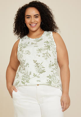 Plus Size 24/7 Flawless Floral V Neck Tank Top