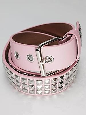 Classic 3 Row Pyramid Studded Leather Belt, 1.5 Removable Buckle