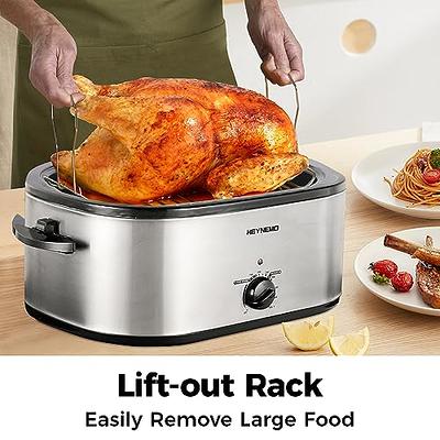 Electric Roaster Oven with Viewing Lid, Large Turkey Roaster with Defrost &  Warm Functions, Removable Pan & Rack, Stainless Steel