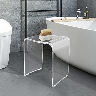 ETECHMART Bamboo Corner Shower Stool for Shaving Legs Foot Rest, Waterproof  Bath Bench Seat with Storage Shelf and Soap Dish for Bathroom Inside