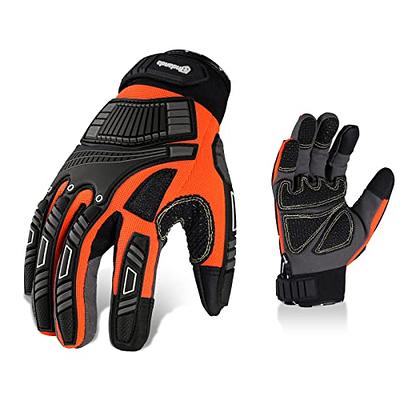 Handlandy Heavy Duty Work Gloves Men, Touchscreen TPR Impact Reducing Work Gloves, Non-Slip Breathable Mechanics Gloves, Large, Men's, Black