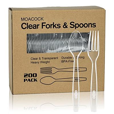 MOACOCK 200 Count Plastic Silverware, Heavy Weight Plastic Forks