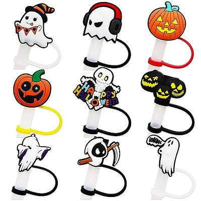 9pcs Halloween Straw Toppers Halloween Straw Cover The Nightmare Before Christmas for 6-8mm Drinking Straws Halloween Reusable Straws Silicone Straw