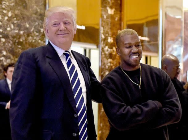 PHOTO: Kanye West and then-President-elect Donald Trump speak with the press after their meetings at Trump Tower, Dec.r 13, 2016 in New York. (Timothy A. Clary/AFP/Getty Images, FILE)