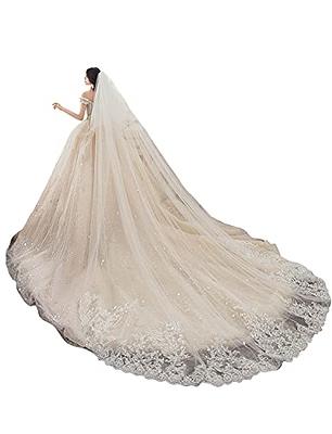 Yalice Pearl Bridal Wedding Veils Flower Long Cathedral Veil 118'' Veils  for Brides 1 Tier Fingertip Length Veil with Comb (Catherdral Length:300 *  150cm/118 * 59'', White-Style-C) - Yahoo Shopping
