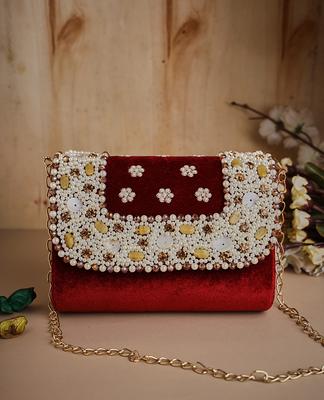 Velvet Emerald Green Clutch Purse, Bag Embroidered with Faux Diamonds, Shoulder Strap and Handle for Wedding, Evening Party and Ethnic Wear.