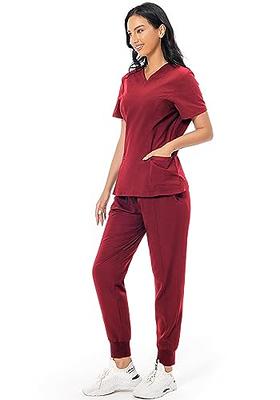 Scrub Set for Women Classic V-neck Scrub Top & Jogger Scrub Pants Athletic  Nurse Scrub Set with 7 Pockets 4-way