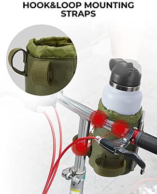 Kemimoto Bike Cup Holder, Bike Water Bottle Holder Bicycle Handlebar Drink Holder with Mesh Pockets Phone Bag for Cruiser, Mountain Bike, Scooter