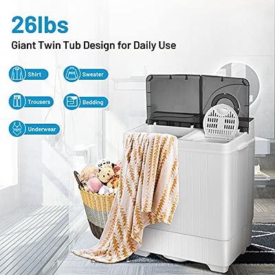 26lbs Compact Twin Tub Portable Washing Machine, Mini Washer with Spin  Dryer