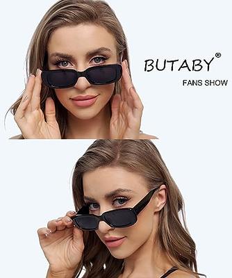 BUTABY Rectangle Sunglasses for Women Retro Driving Glasses 90's