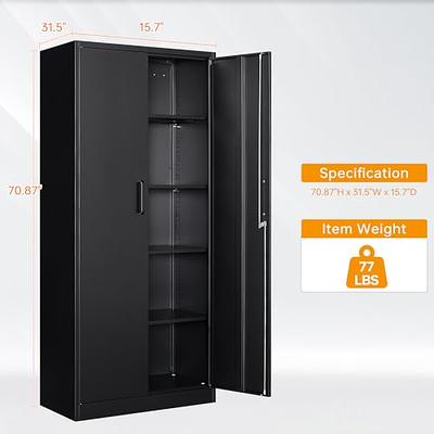 STANI Metal Storage Cabinet with Locking Doors, Lockable Steel Cabinet with  Doors and Shelves, Black Metal Cabinet with Lock for Garage, Office, Home.