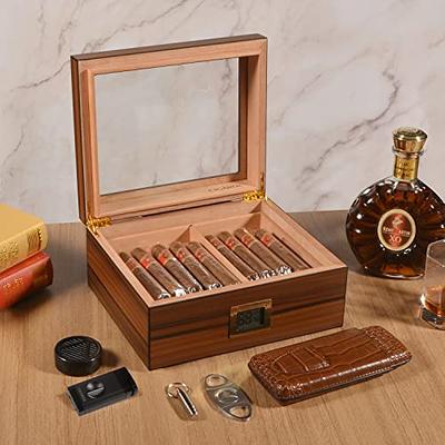 TISFA Cigar Humidor, Leather Cedar Wood Cigar Case with Cigar Lighter, V  Cut Cigar Cutter, Cigar Holder 3 in 1, Portable Travel Cigar Humidor Box  with