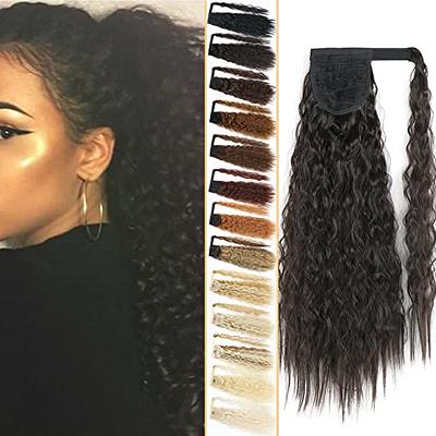 Ponytail hair extension, Kinky Curly hair , 56 cm, 22, (BLACK/ DARK B