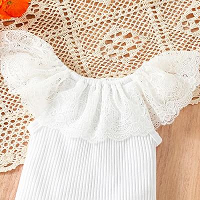 Buy Baby Girl Clothes Ruffle Short Sleeve Tunic Dress Top Striped Leggings  Summer Outfits 3PCS Pants Set with Headband, Floral, 0-3 Months at