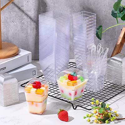 100 Sets Square Dessert Cups with Lids and Spoons Including 50 Pcs 5 oz  Clear Yogurt
