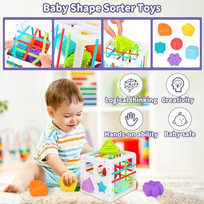 5 in 1 Baby Toys 6 to12-18 Months,Montessori Toys for Babies Toddlers,Pull  String Baby Teething Toys,Baby Blocks Toys for 1-3 Year Old,Colour Cube Bin